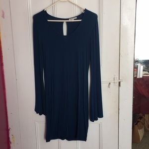 Long sleeved bodycon dress bell sleeves blue